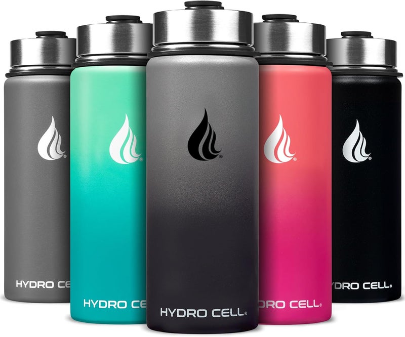 HYDRO CELL Stainless Steel Insulated Water Bottle with Straw - For Cold & Hot Drinks - Metal Vacuum Flask with Screw Cap and Modern Leakproof Sport Thermos for Adults (Graphite/Black 18oz) - Image 1